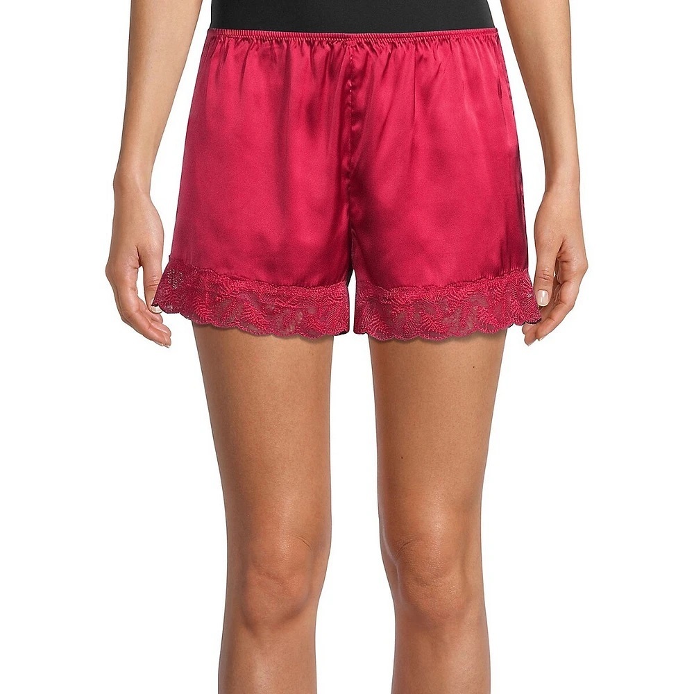 Emily & Jane Satin Glam Lace Stretch Sleep Shorts in Red NWT
